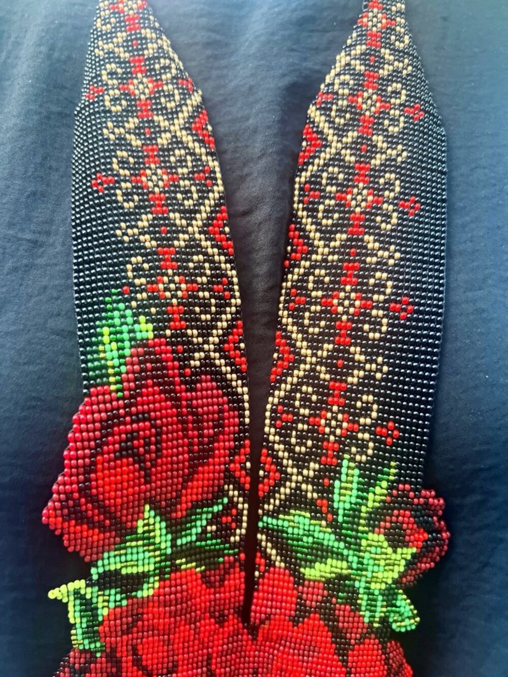Handcrafted Beaded Necklace With Red Rose Design Black & Red Beads Elegant Flora - Picture 3 of 8
